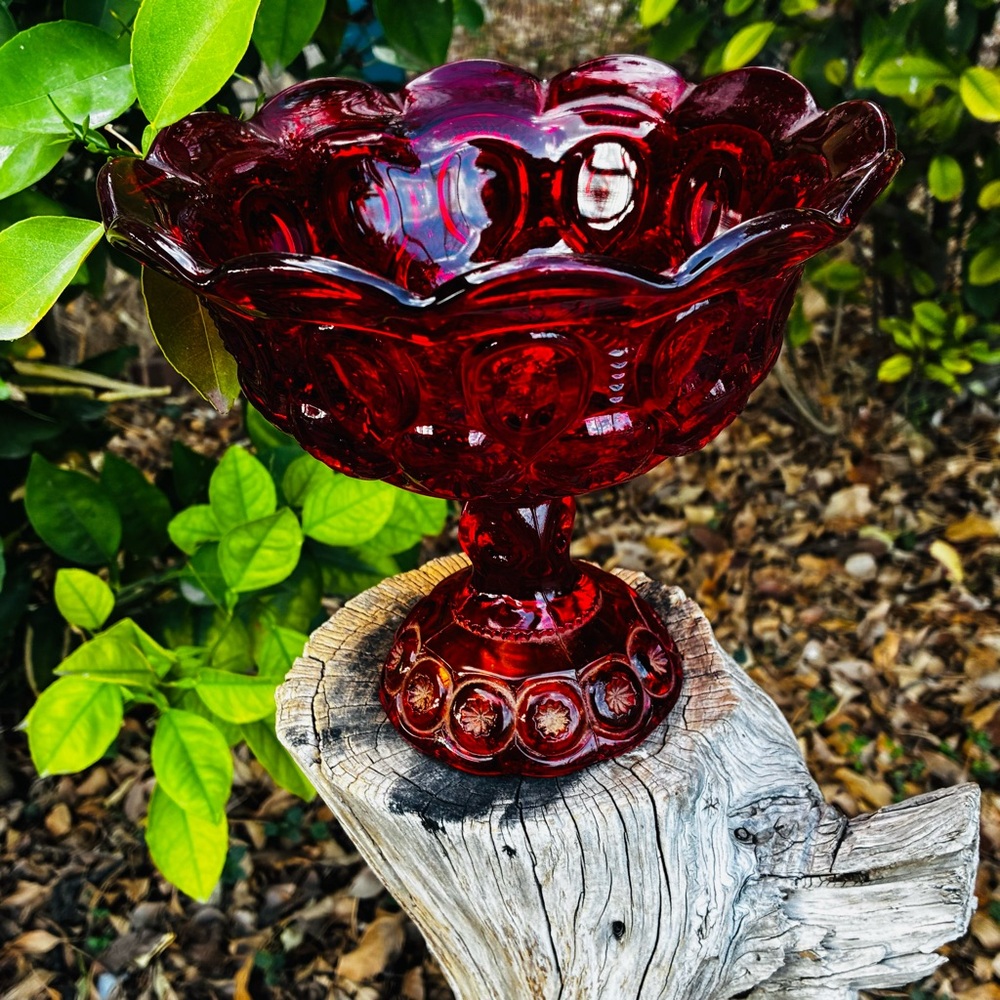 Vintage Victorian Orange Red Amberina Glass Compote Bowl Rare Find - Picture 10 of 11